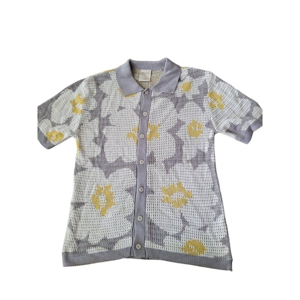 Massive Luxury Edition Crochet Knit Short Sleeve‎ Shirt Flowers Mens Size L New